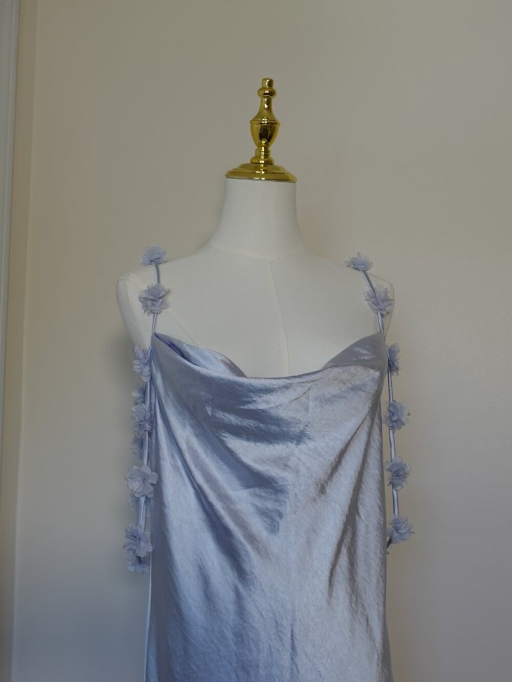 NWT Caroline Constas Satin Maxi Dress Pale Blue Size L - Picture 2 of 8